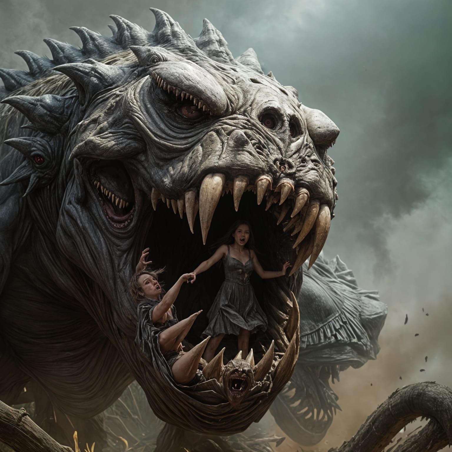 Gigantic, Frightening Monster Devours Tiny Screaming Woman i...