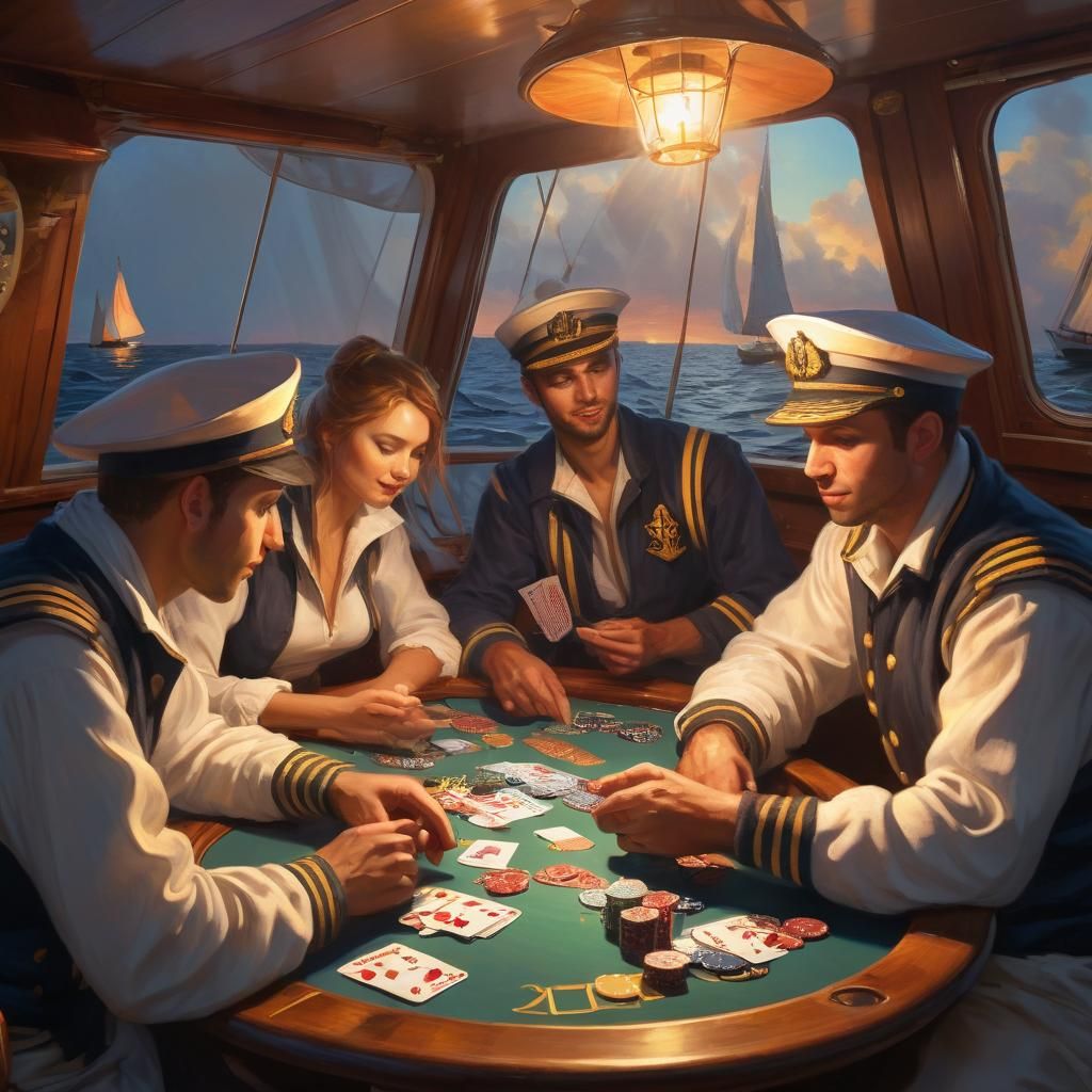 Sailors Play Poker at Dusk: Oil Painting