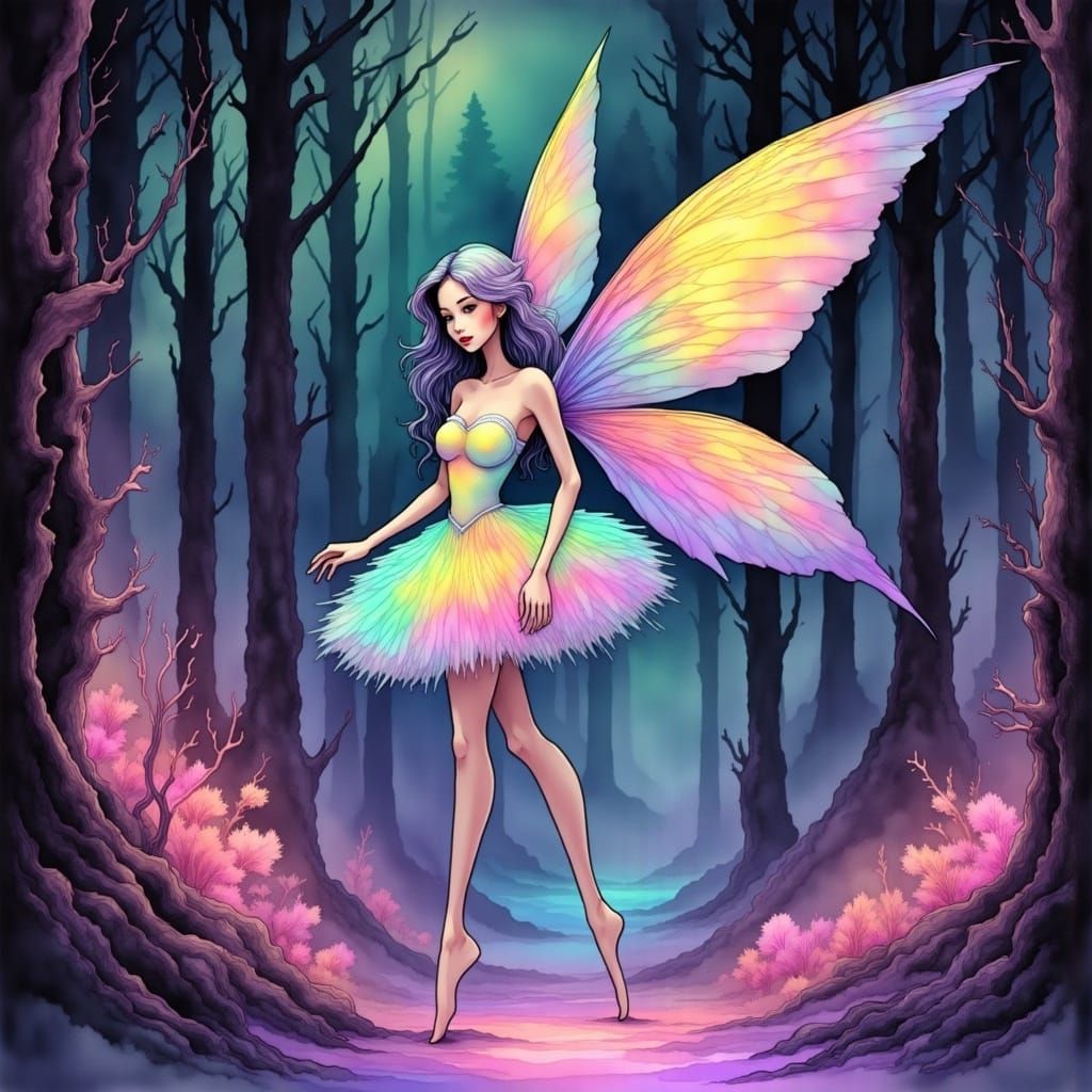 Neon Fairy Elf in Ethereal Futuristic Forest
