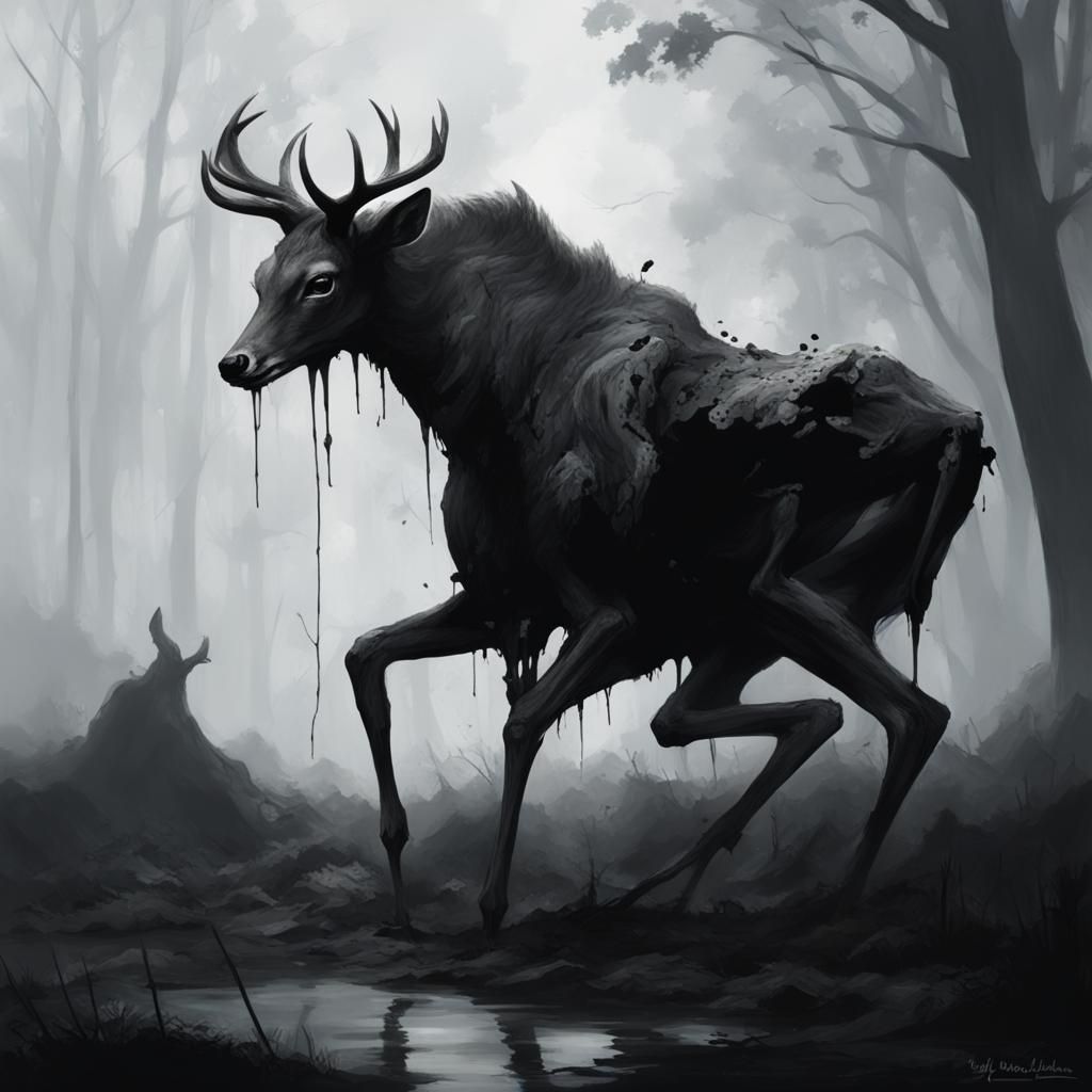 Horrific Zombie Deer in Gritty Realism Style