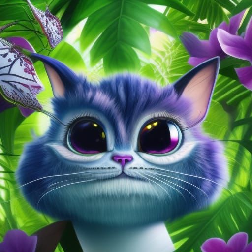 Cheshire Cat in Jungle, Detailed Matte Painting