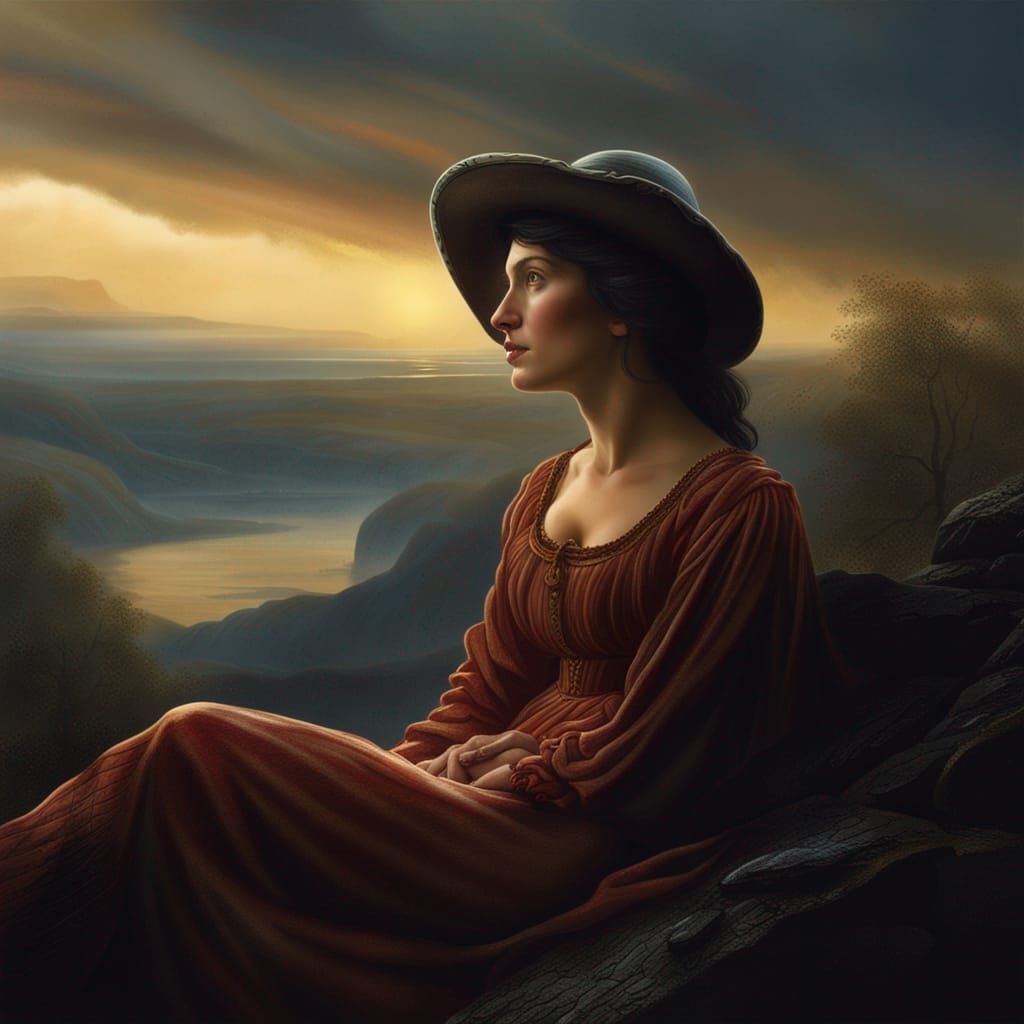 Romantic Scenery with Beautiful Woman in Detailed Painting