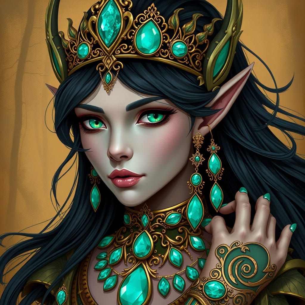 Regal Elven Warrior Queen in Turquoise Crown and Jewelry