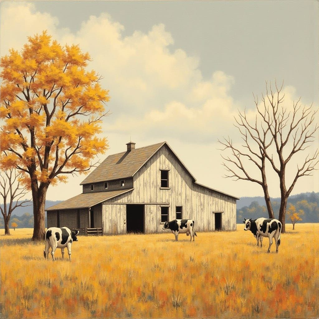 Rustic Vintage Barn Scene in a Golden Autumn Landscape