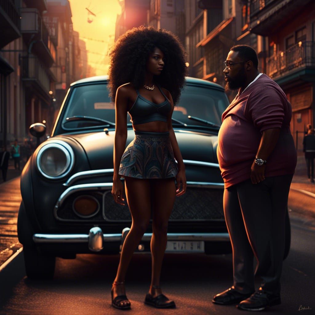 Woman and Man Holding Hands at Sunrise, Detailed Digital Pai...