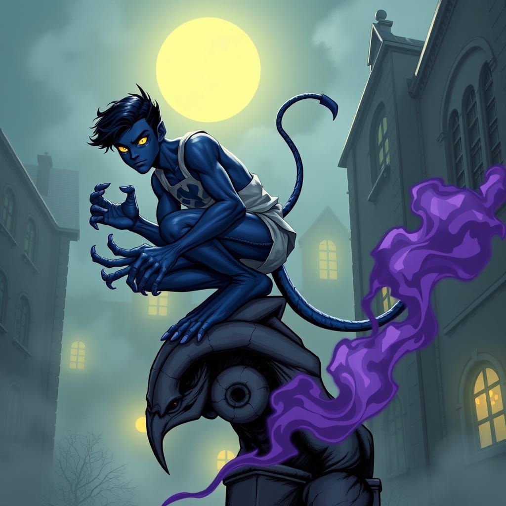 Nightcrawler on Gargoyle in Dark Fantasy Style