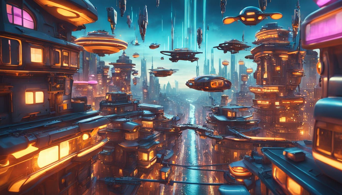 Vibrant Futuristic Cityscape in 3D Animation Style