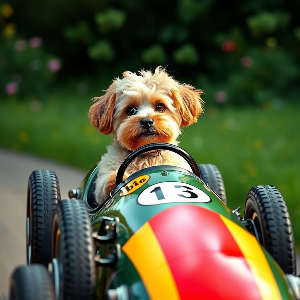 Racing Cavapoo in Vintage Style