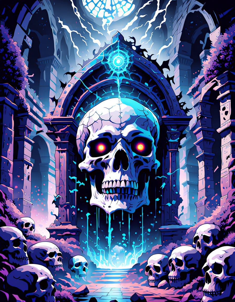 Spectral Skull in Ancient Crypt Anime Art