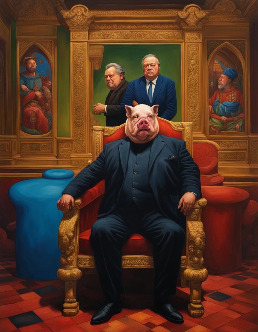 Majestic Swine Portrait in Naive Art Style