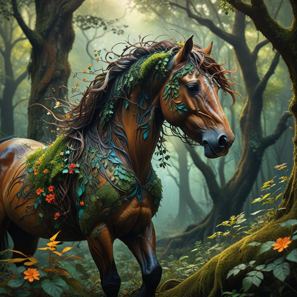 Majestic Leaf Horse in a Vibrant Forest