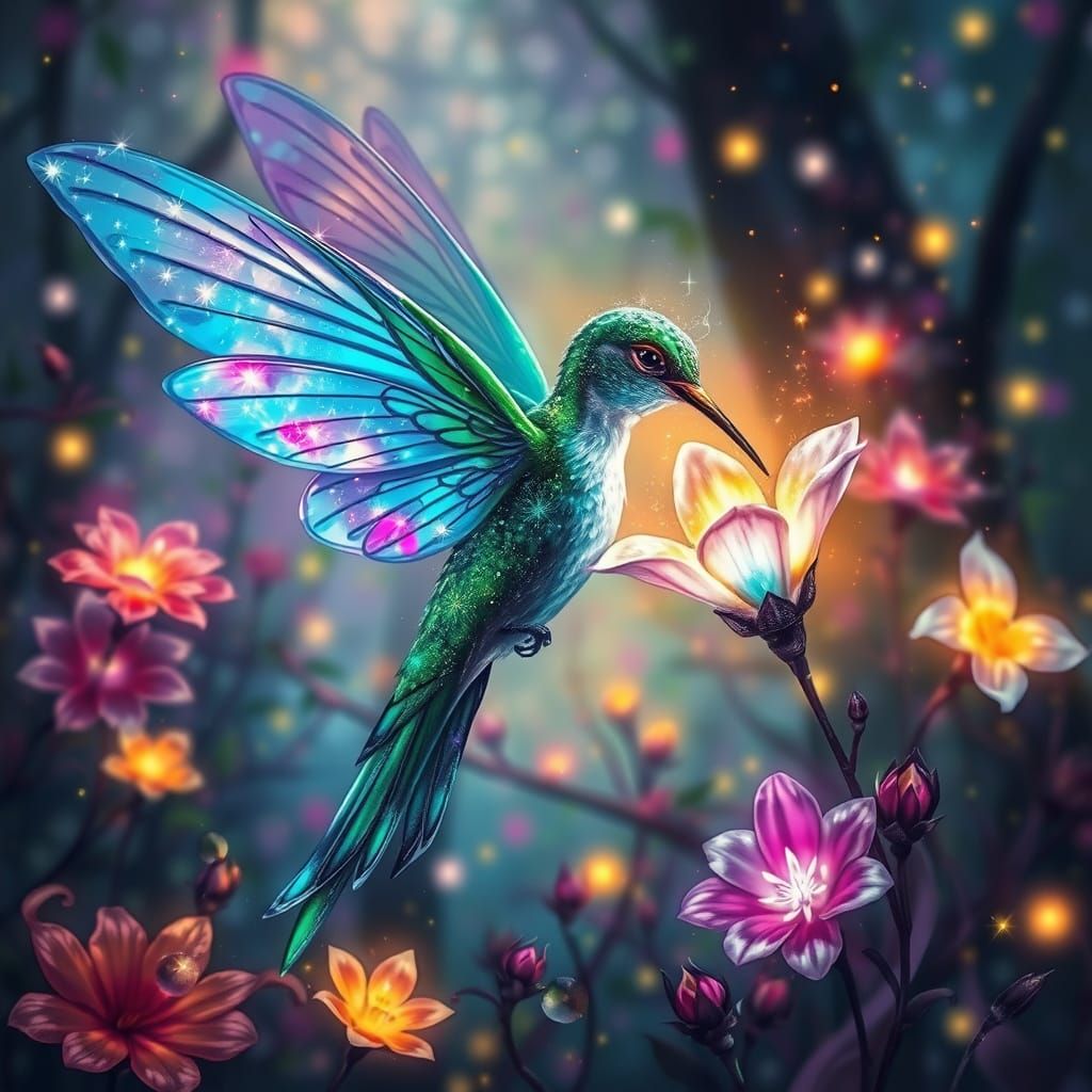 Hummingbird Fairy in Enchanted Forest, Splash Art
