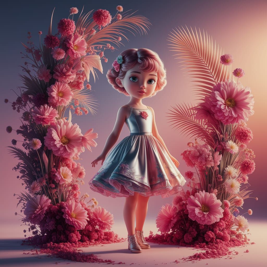 Pixar-Inspired Youth Amidst Vibrant Spanish Blooms