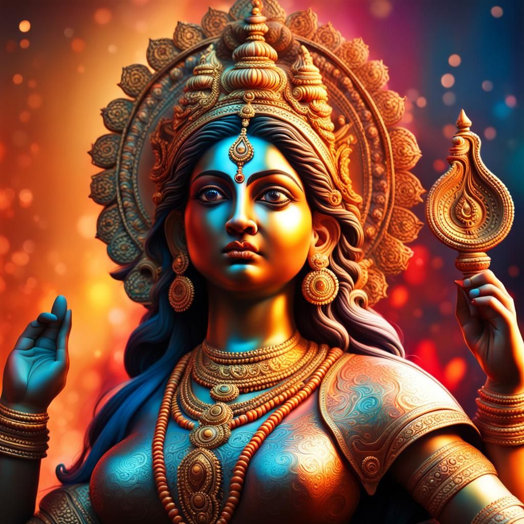 Goddess Durga in Hyperrealistic Splash Art