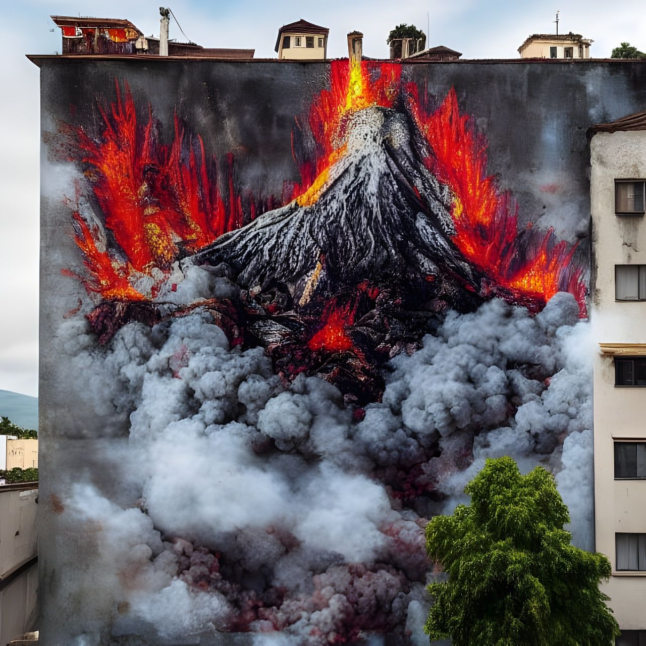 Erupting Volcano Graffiti Art in 4K