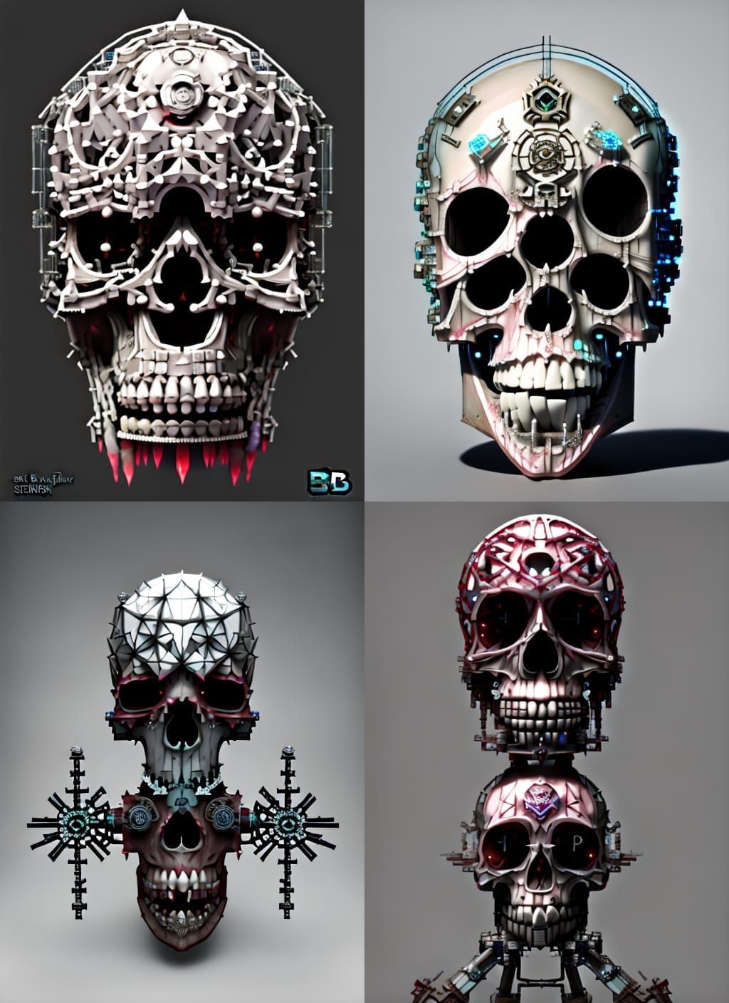 Illuminated Automaton Skull with Crystals in Aetherpunk Styl...