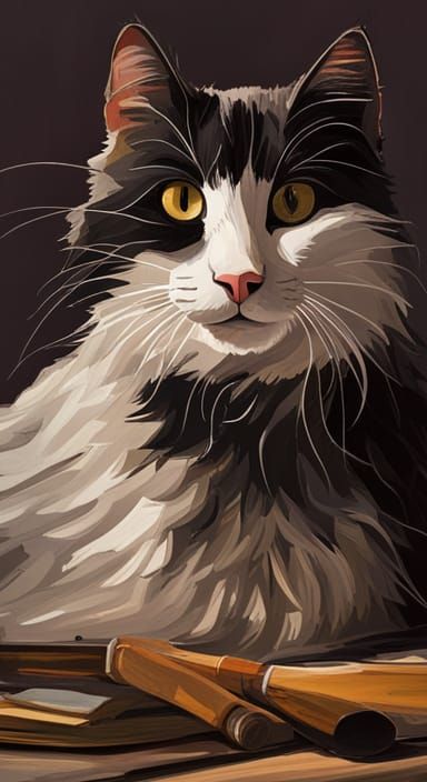 Detailed Black Cat Painting in Realist Style