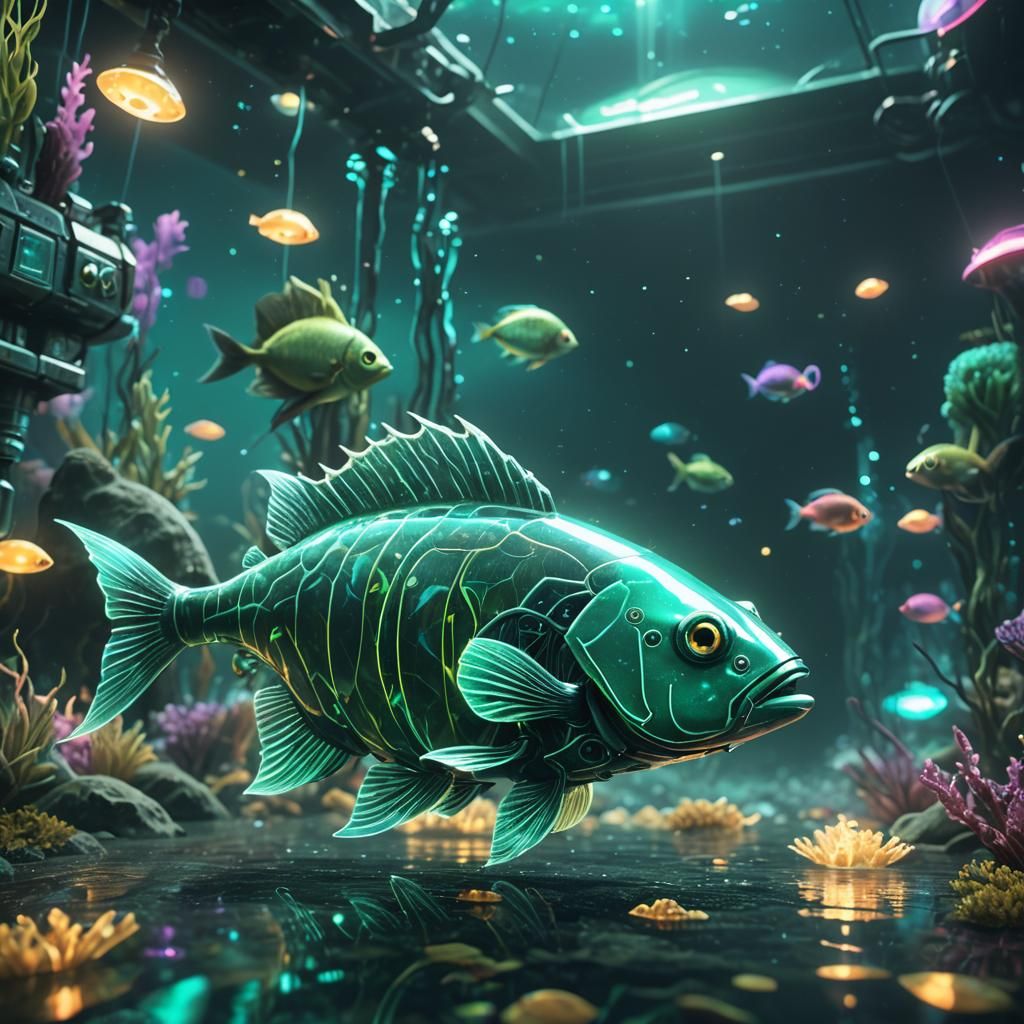 Neon Underwater Fish in Sci-Fi Digital Art