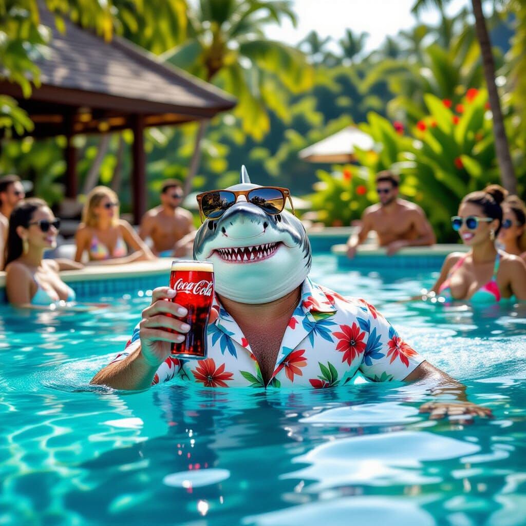 Shark on Vacation: Coca-Cola in Bali-Inspired Pool