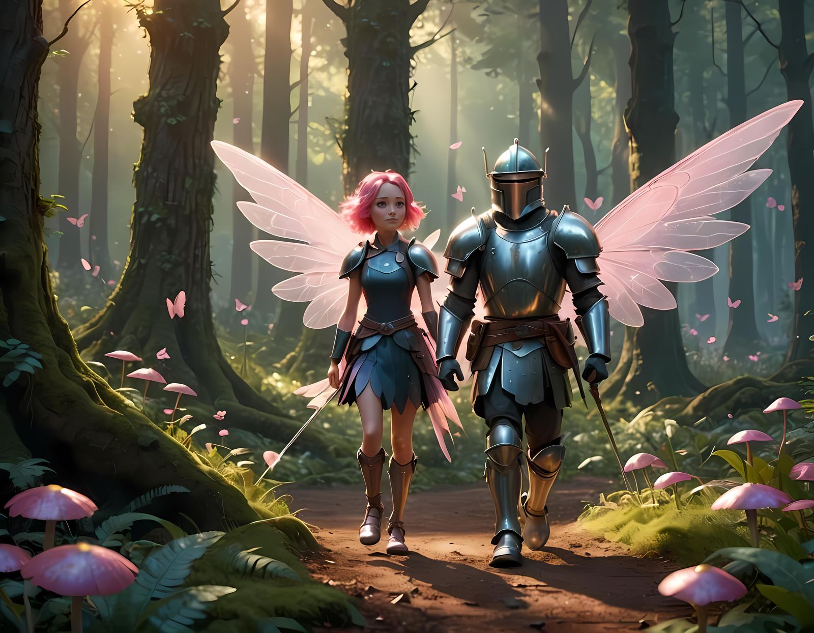 Fairy and Knight in Magical Forest: 3D Digital Art