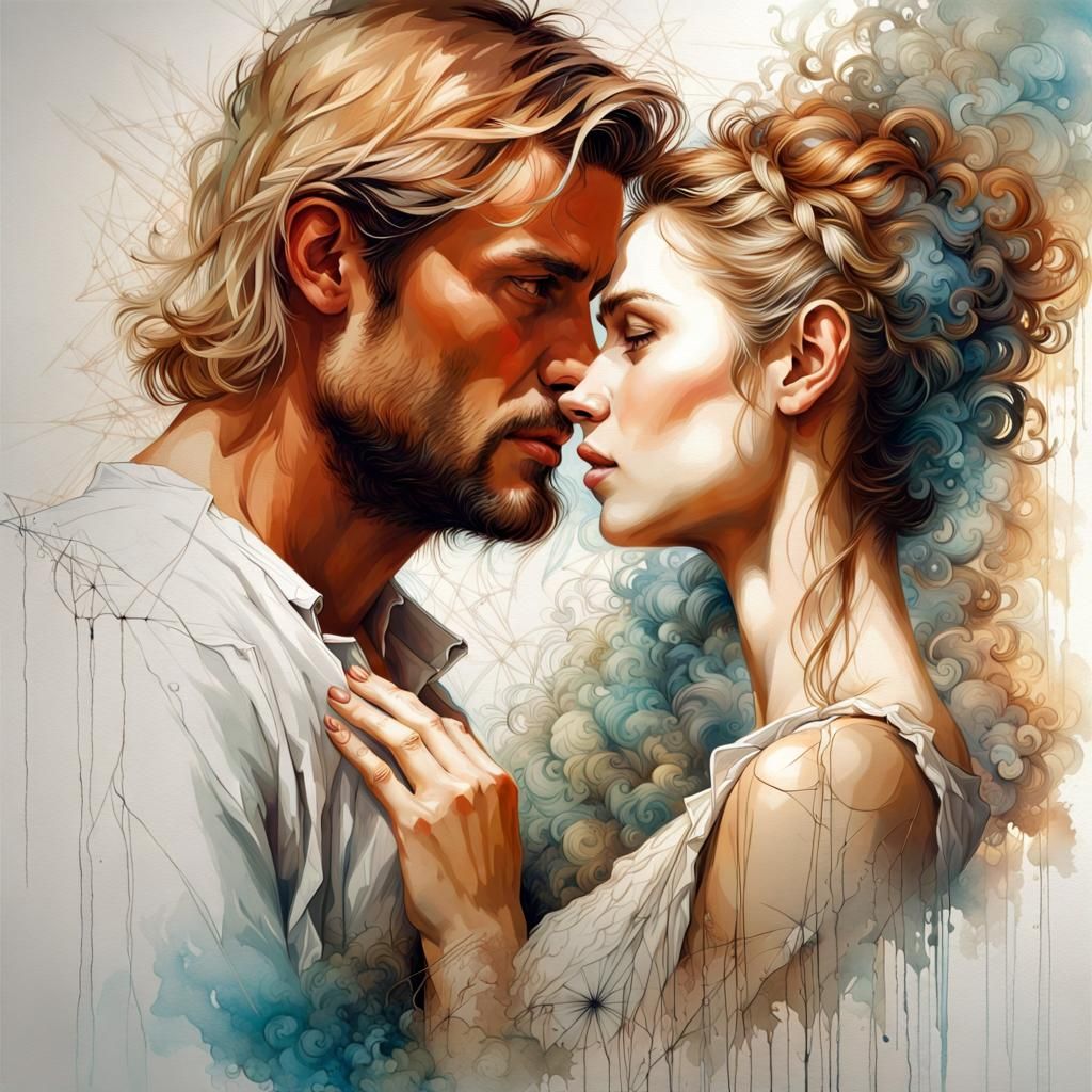 Portrait of Two Lovers in a Mixed Media Style