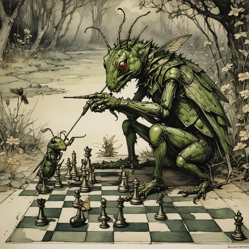 Grasshopper and Cricket Chess Game, Rackham Style