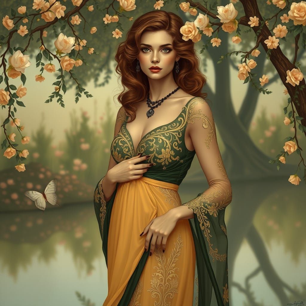 Elegant Portrait Inspired by Alphonse Mucha
