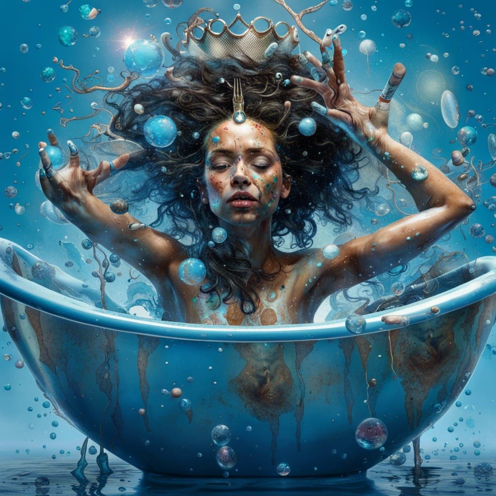 Queen Emerges from Water: Hyper-Detailed Digital Art