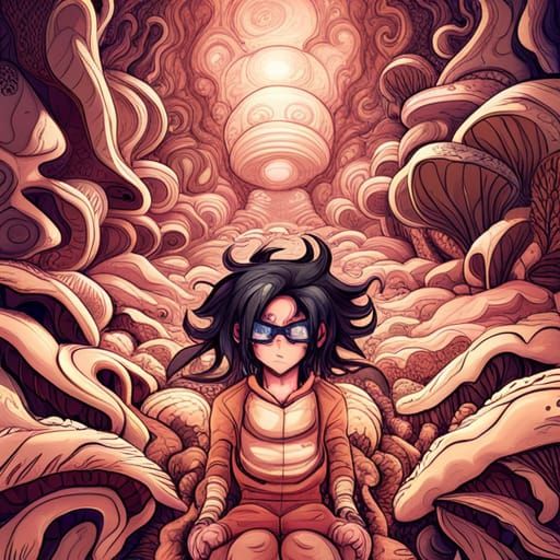 Earth's Core: Anime Solarpunk Fractal Ink Drawing