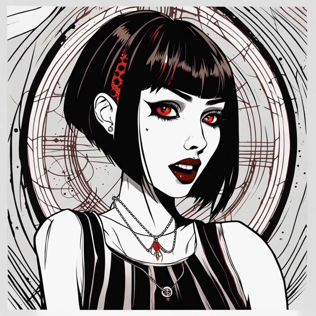 Goth Anime Girl Singing in Pop Art Style