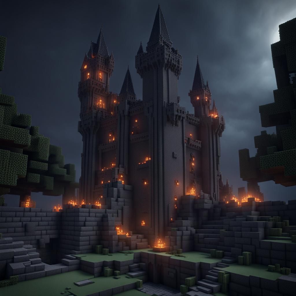 Epic Dark Deepslate Minecraft Castle at Night