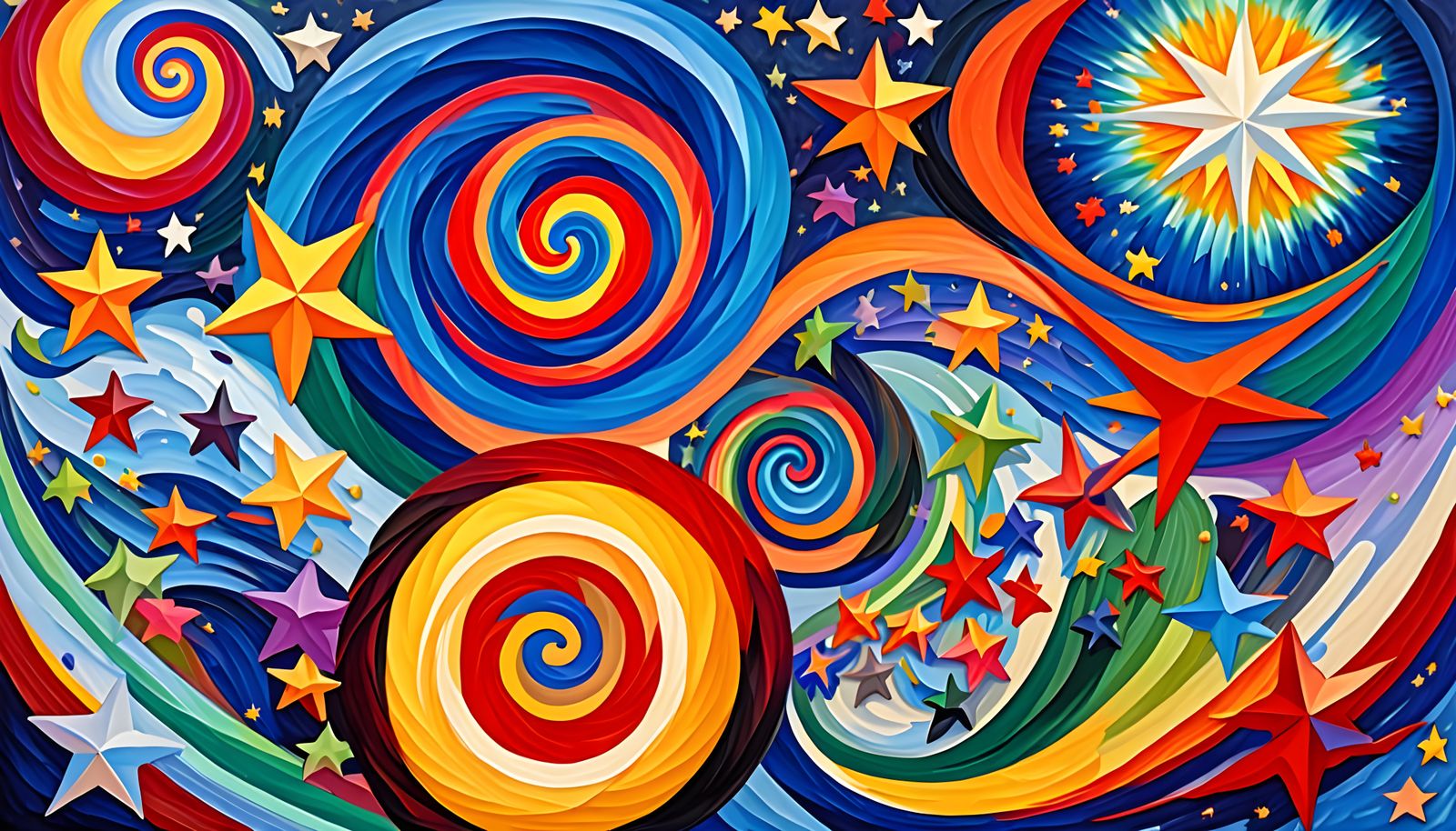 Surreal Cosmos: Iridescent Plasma Stars in Impasto Style