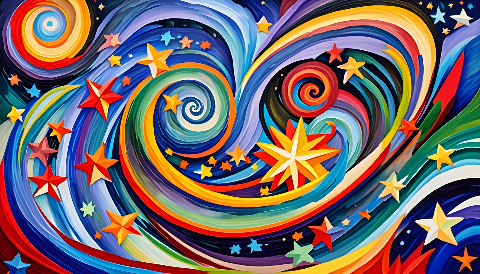 Surreal Cosmos: Iridescent Plasma Stars in Impasto