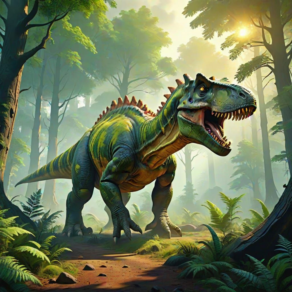 Vibrant Prehistoric Dinosaur Forest Landscape