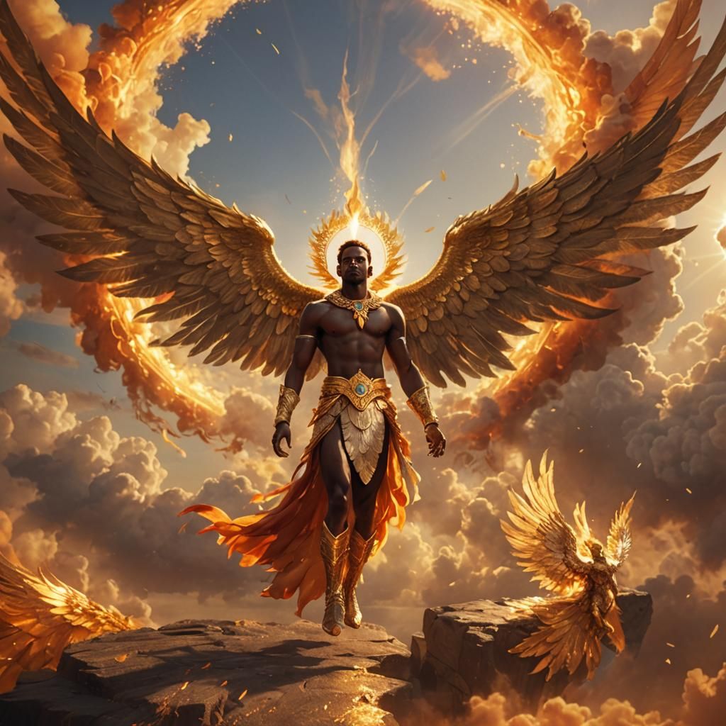 Fiery Winged Seraphim Portrait in Digital Art