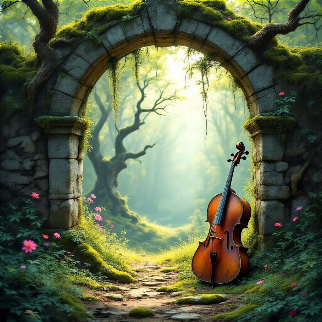 Ancient Archway Frames Serene Forest Clearing with Forgotten...