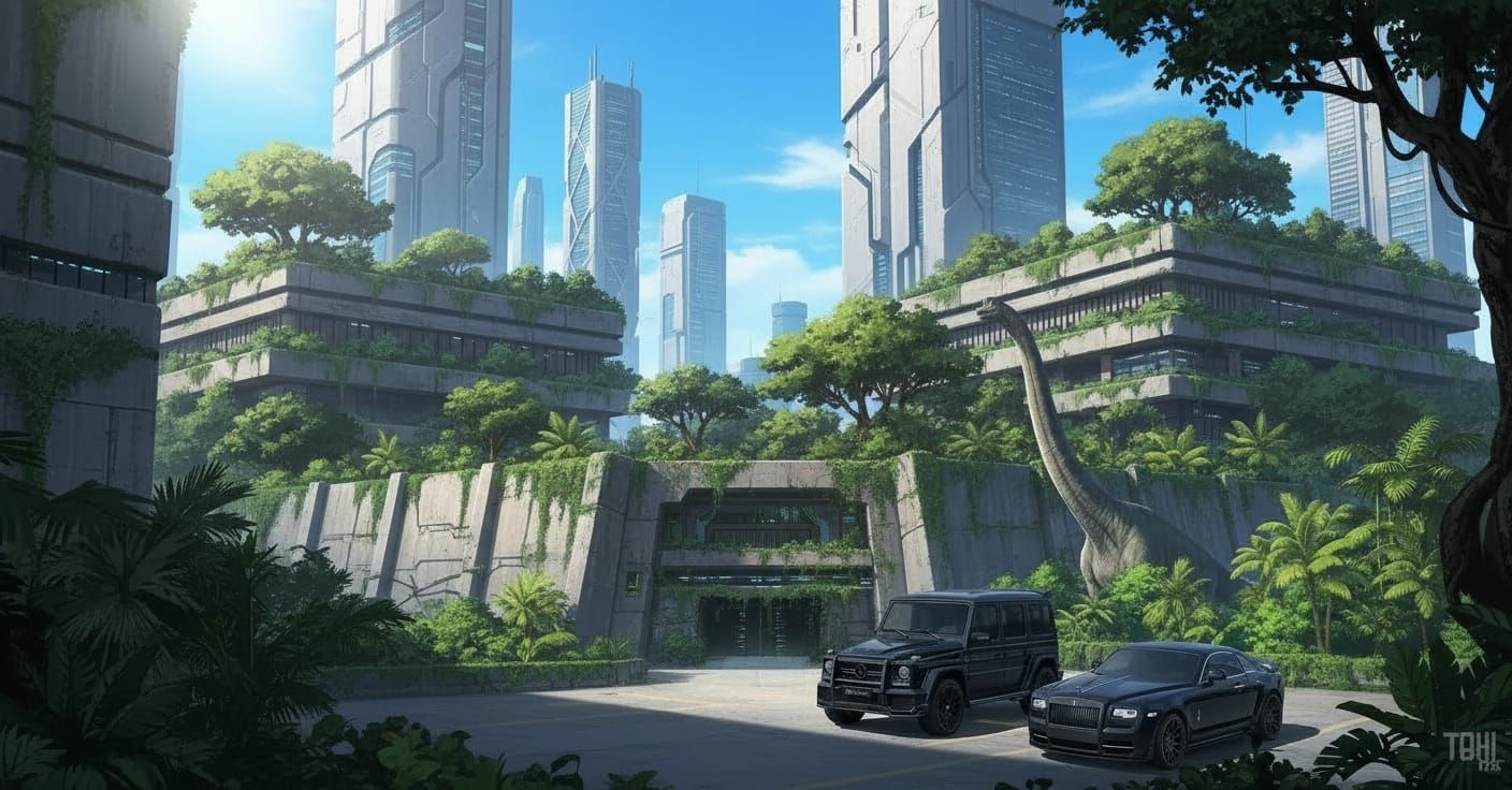 Lush Dystopian Bunker City in Brutalist Style