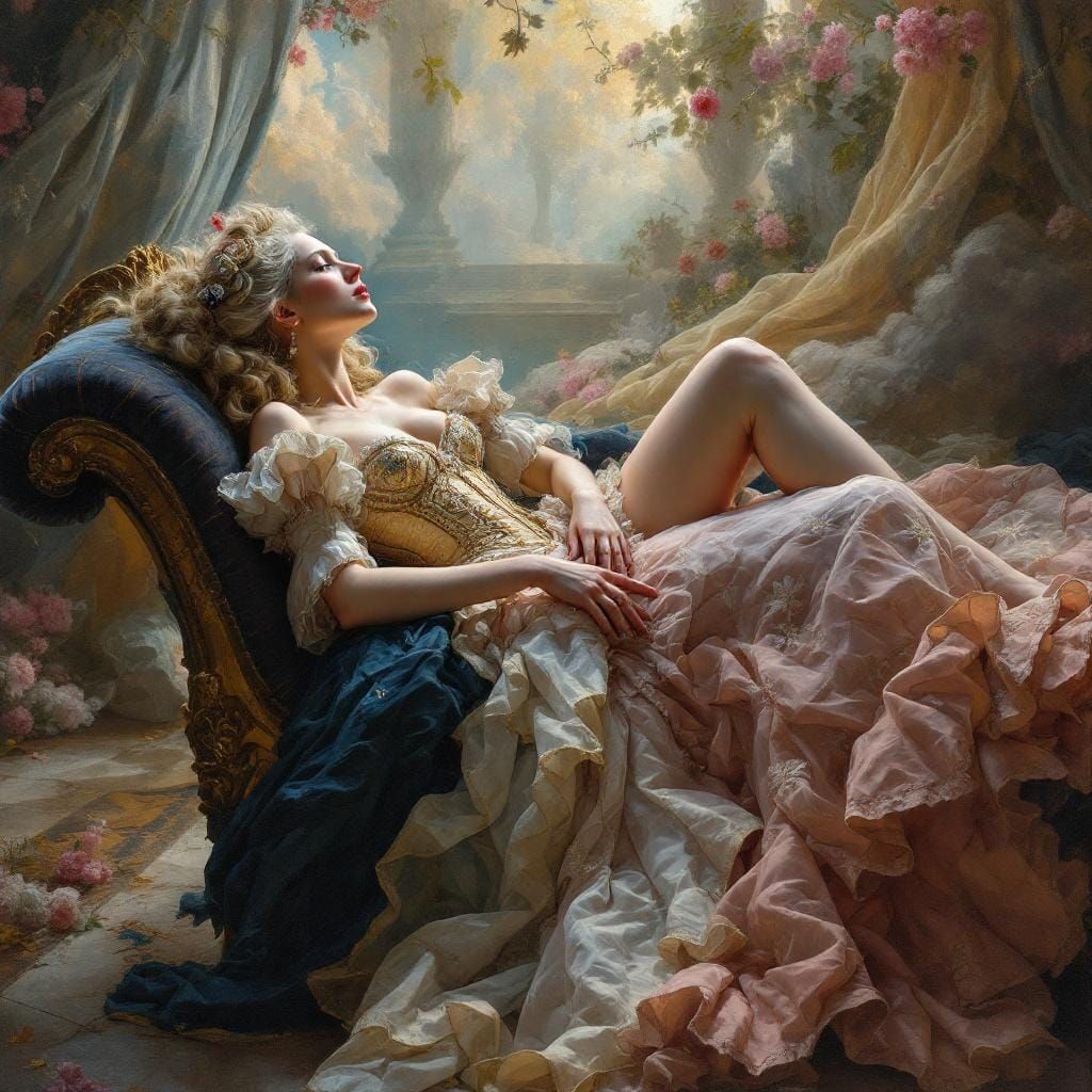 Marie Antoinette in Rococo Dreamscape as Painting