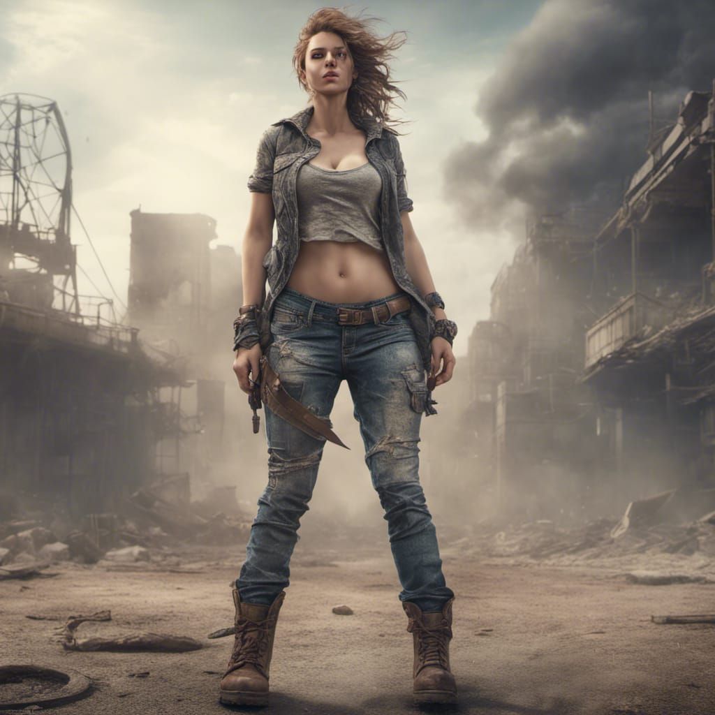 Hyperrealistic Woman in Post-Apocalyptic World