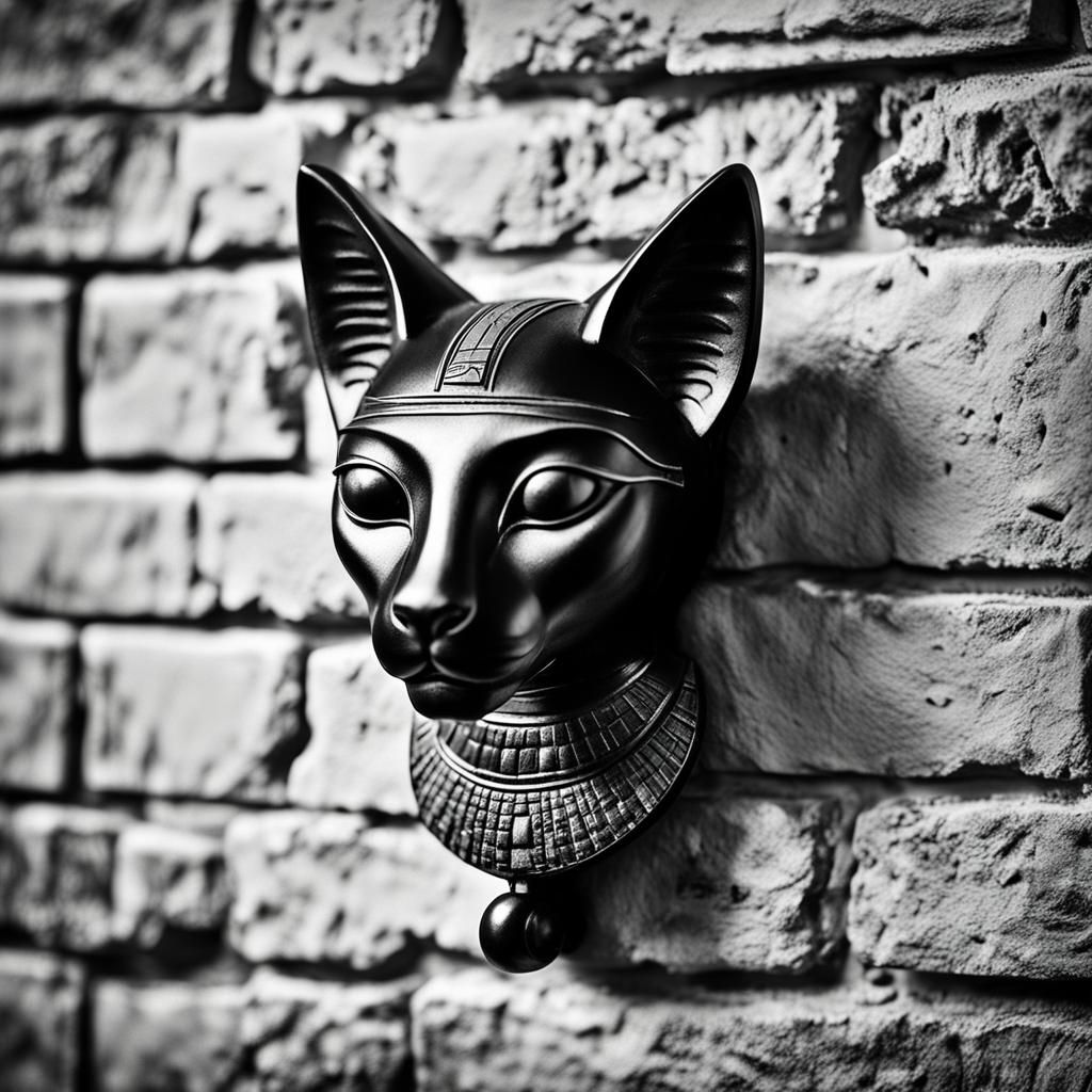 Egyptian Bastet Figurine Portrait in Black and White