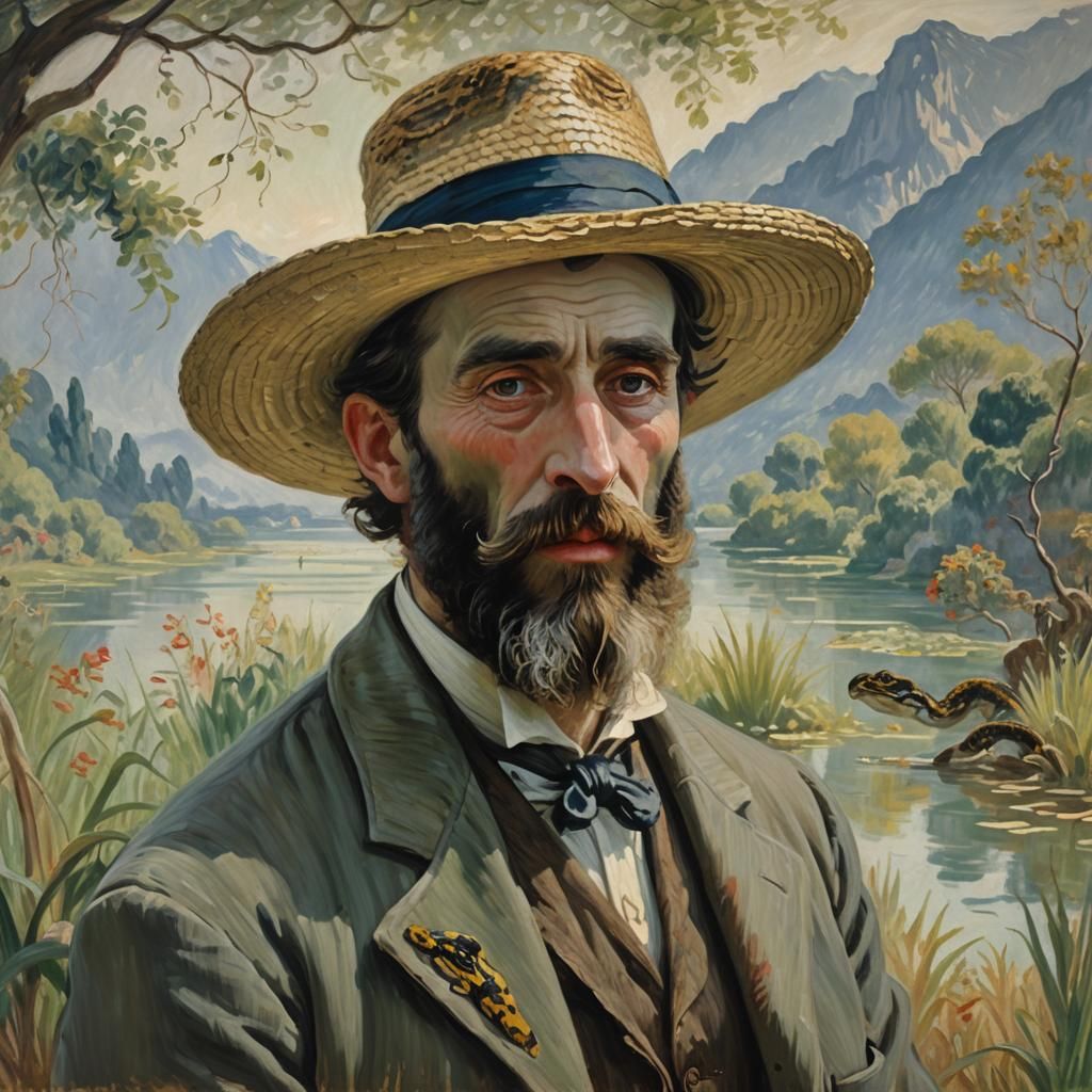 Surreal Face with Figures in Impressionist Style