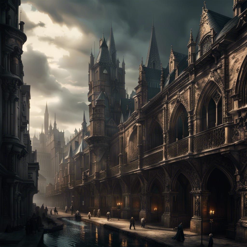 Dramatic Gothic City Digital Matte Painting
