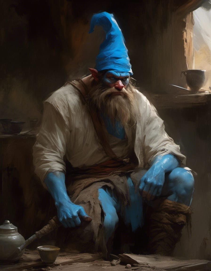 Smurf Warrior in Tavern: Comic Book Style Portrait
