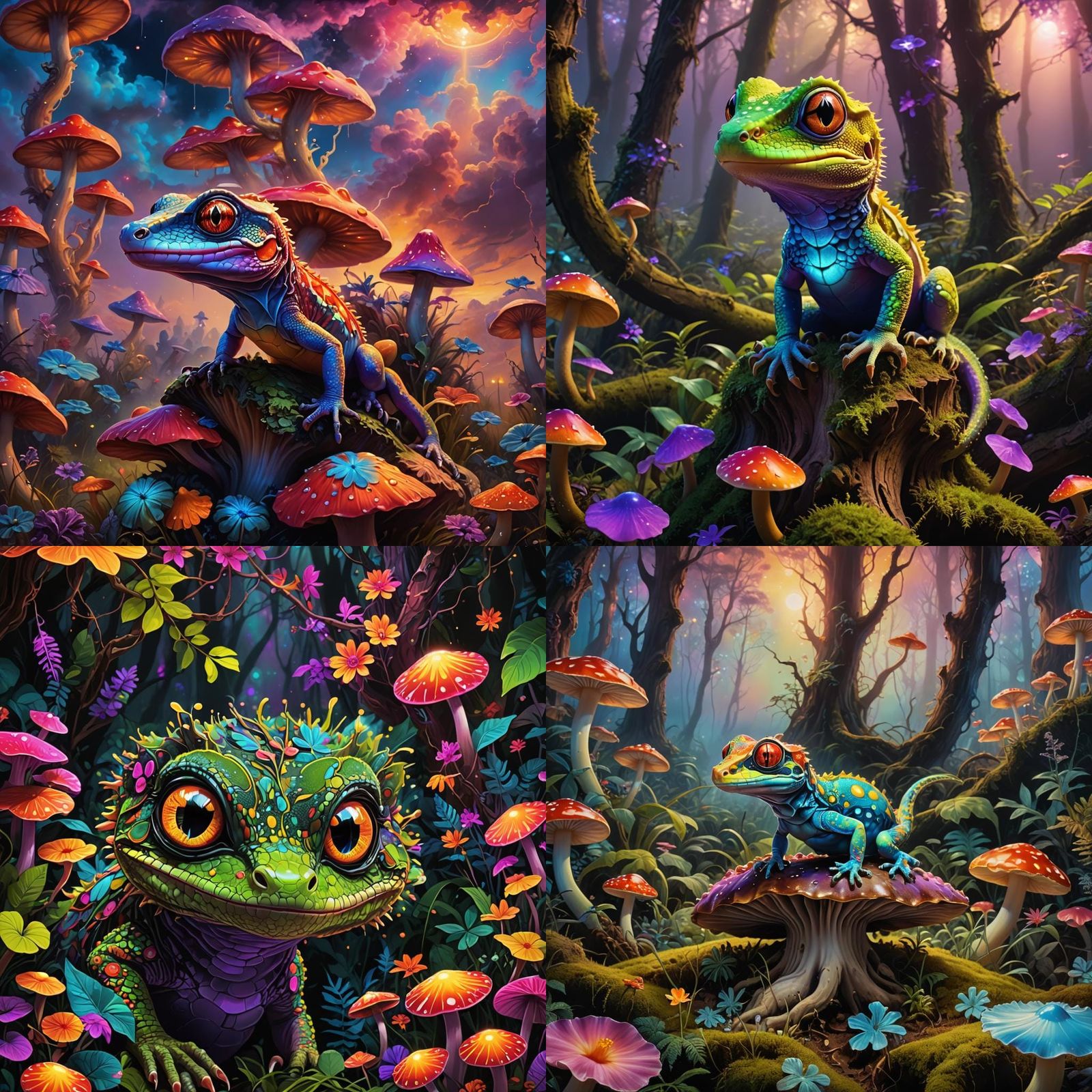 Mystical Psychedelic Gecko with Menacing Eyes