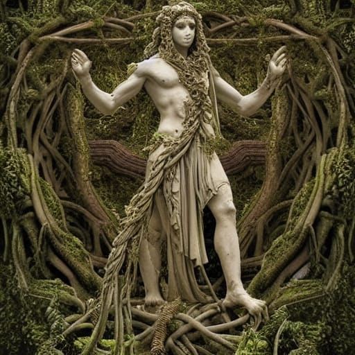 Eerie Ruins: Ancient God Statue in Digital Painting
