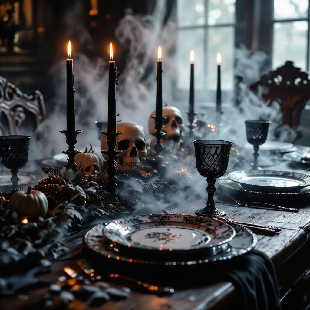 Gothic Birthday Dinner Table with Haunted Decorations