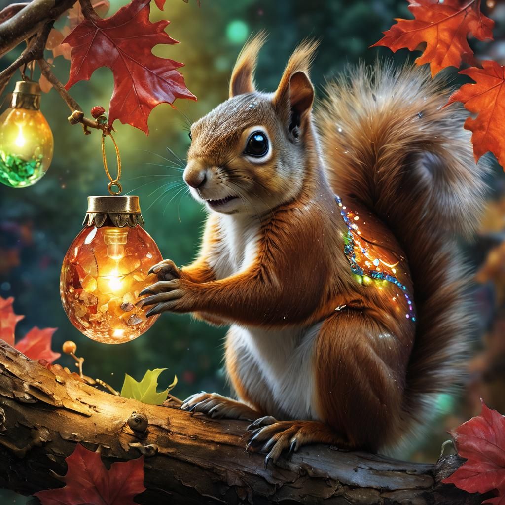 Squirrel with Emerald Nut in Fantasy Forest