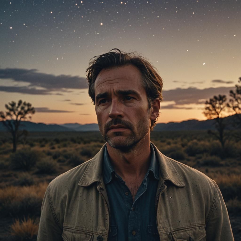 Man Contemplates Life Under Starry Sky