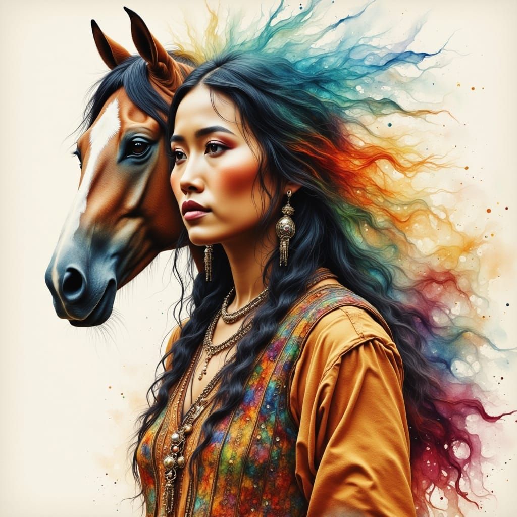 Surreal Double Exposure Portrait in Antique Watercolor Style