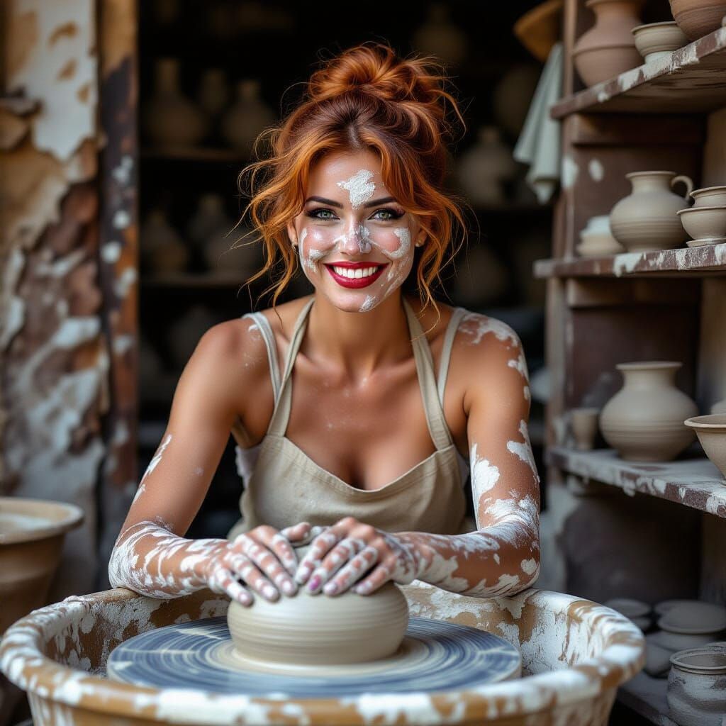 Italian Potter in Chaotic Workshop: Digital Photo